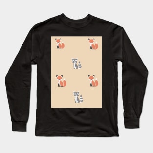 Raccon and fox print pattern Long Sleeve T-Shirt